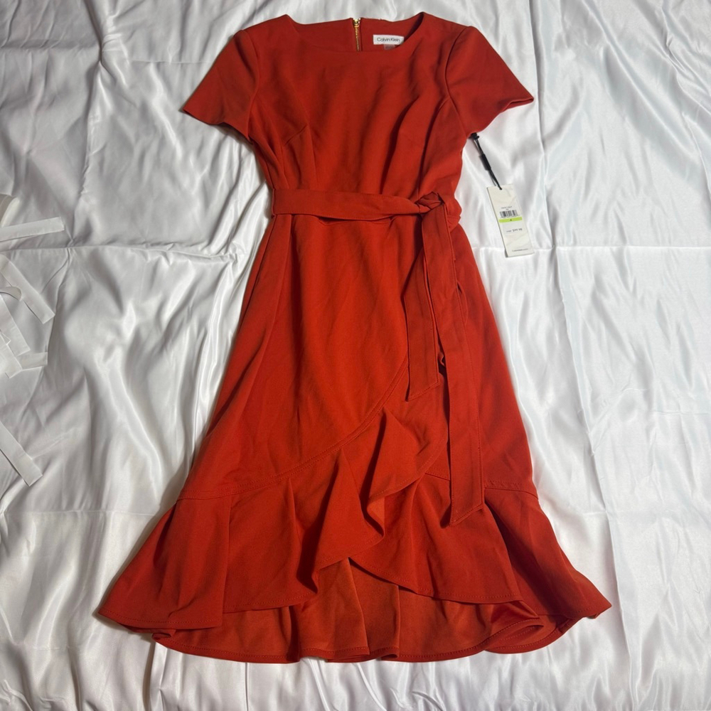 Women's Calvin Klein Orange Short Sleeve Midi Dress Size 4